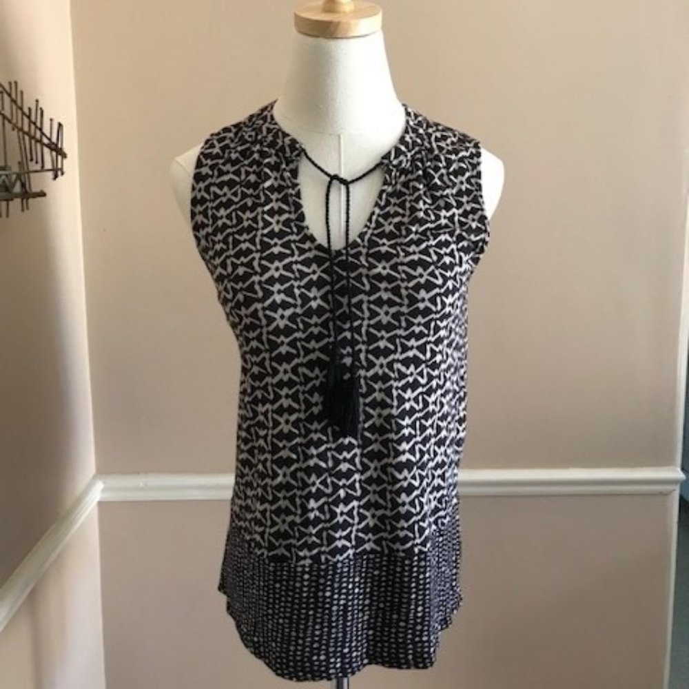 Lucky Brand Black/Tan Geometric Print Sleeveless Sz S